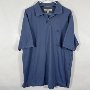 Tommy Bahama Polo Shirt Mens Size Large Blue Embroidered Big Logo Short Sleeve